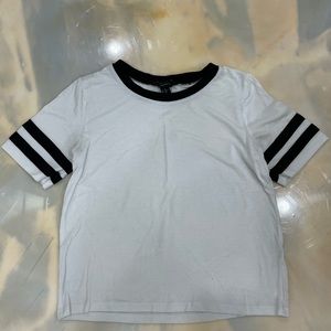 Forver 21 White T-Shirt with black stripes on the sleeves